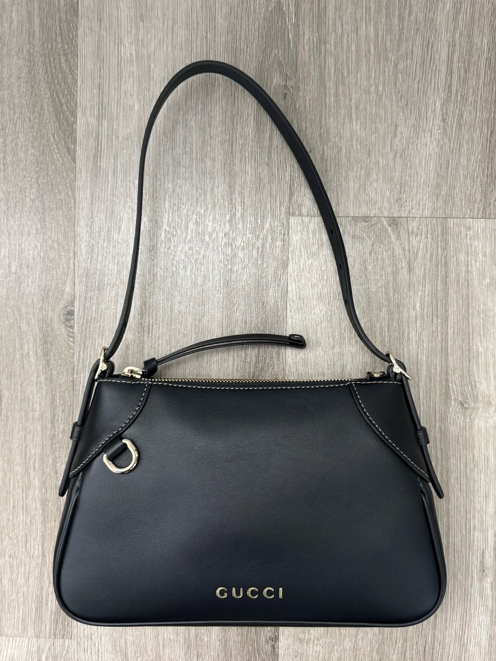 Gucci GG Emblem Small Black Leather Shoulder Bag – New/Never Used